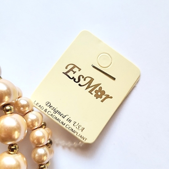 HUGE FAUX PEARL & GOLD BEAD 6 COIL WIRE WRAP BRACELET - Picture 3 of 5